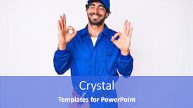  Presentation with handyman - Slide set having handsome-young-man-with-curly background and a cobalt blue colored foreground