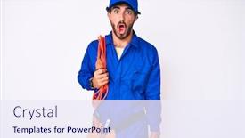  Presentation with cables - Audience pleasing presentation theme consisting of handsome-young-man-with-curly backdrop and a sky blue colored foreground