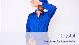  Presentation with curly hair - PPT theme featuring handsome-young-man-with-curly background and a sky blue colored foreground