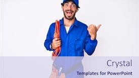  Presentation with cables - Cool new presentation theme with handsome-young-man-with-curly backdrop and a sky blue colored foreground