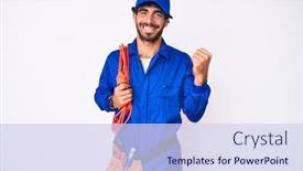  Presentation with cables - Audience pleasing PPT theme consisting of handsome-young-man-with-curly backdrop and a sky blue colored foreground