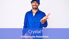  Presentation with handyman - Beautiful PPT theme featuring handsome-young-man-with-curly backdrop and a cobalt blue colored foreground