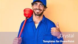  Presentation with curly hair - PPT theme having handsome-young-man-with-curly background and a cobalt blue colored foreground