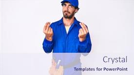  Presentation with young business man - Beautiful PPT theme featuring handsome-young-man-with-curly backdrop and a sky blue colored foreground