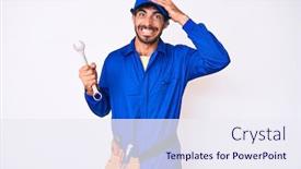  Presentation with curly hair - Amazing PPT theme having handsome-young-man-with-curly backdrop and a sky blue colored foreground
