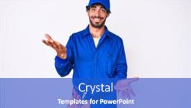  Presentation with handyman - Colorful slide deck enhanced with handsome-young-man-with-curly backdrop and a cobalt blue colored foreground