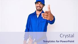  Presentation with handyman - Audience pleasing PPT layouts consisting of handsome-young-man-with-curly backdrop and a sky blue colored foreground