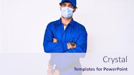  Presentation with handyman - Audience pleasing slides consisting of handsome-young-man-with-curly backdrop and a sky blue colored foreground