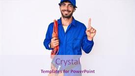  Presentation with cables - Cool new PPT layouts with handsome-young-man-with-curly backdrop and a sky blue colored foreground