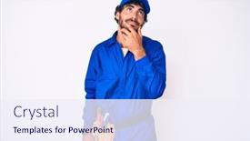  Presentation with handyman - Theme having handsome-young-man-with-curly background and a sky blue colored foreground