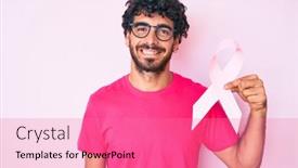  Presentation with cancer - Beautiful PPT theme featuring handsome-young-man-with-curly backdrop and a coral colored foreground