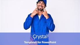  Presentation with handyman - Amazing PPT layouts having handsome-young-man-with-curly backdrop and a cobalt blue colored foreground