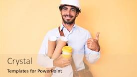  Presentation with build - Audience pleasing slide set consisting of handsome-young-man-with-curly backdrop and a lemonade colored foreground