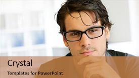  Presentation with elegant man in glasses optics - Amazing slides having handsome young man with glasses backdrop and a coral colored foreground