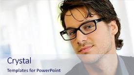  Presentation with elegant man in glasses optics - Slides enhanced with handsome young man with glasses background and a sky blue colored foreground