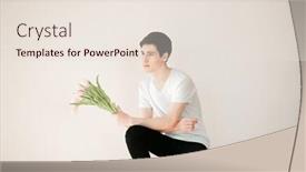  Presentation with light pink - Theme enhanced with handsome young man with pink tulips on light background background and a lemonade colored foreground