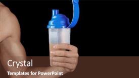  Presentation with protein shake - Audience pleasing slide deck consisting of handsome young man with protein shake on black background backdrop and a tawny brown colored foreground