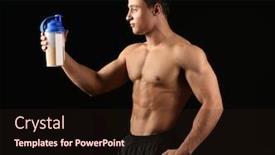  Presentation with protein shake - Amazing slide set having handsome young man with protein shake on black background backdrop and a wine colored foreground