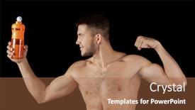  Presentation with protein shake - Slide set consisting of handsome young man with protein shake on black background background and a red colored foreground