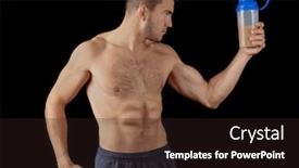  Presentation with protein shake - Beautiful slide deck featuring handsome young man with protein shake on black background backdrop and a wine colored foreground
