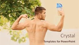  Presentation with protein shake - PPT layouts having handsome young man with protein shake outdoors background and a lemonade colored foreground