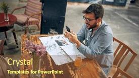  Presentation with man holding phone - Theme featuring handsome-young-man-with-sunglasses background and a tawny brown colored foreground