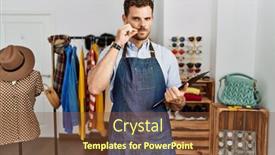  Presentation with lips mouth - Presentation theme featuring handsome-young-man-working background and a tawny brown colored foreground