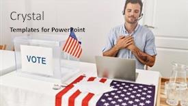  Presentation with political campaign - Presentation featuring handsome-young-man-working background and a light gray colored foreground