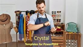  Presentation with working - Slides featuring handsome-young-man-working background and a tawny brown colored foreground