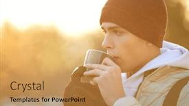  Presentation with outdoor activities - PPT layouts featuring handsome-young-man background and a coral colored foreground