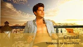  Presentation with greek islands - Amazing presentation design having handsome young man in the greek islands santorini backdrop and a gold colored foreground