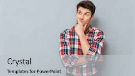  Presentation with handsome - Presentation theme enhanced with handsome young pensive man standing background and a light gray colored foreground