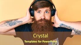  Presentation with person listening - Colorful presentation theme enhanced with handsome-young-red-head-man backdrop and a tawny brown colored foreground