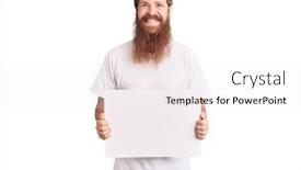  Presentation with red banner - Amazing PPT theme having handsome-young-red-head-man backdrop and a white colored foreground