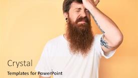  Presentation with man head in hands - PPT theme enhanced with handsome-young-red-head-man background and a lemonade colored foreground