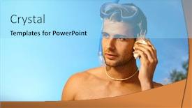  Presentation with seashell - Colorful PPT theme enhanced with handsome-young-scuba-diver-listening backdrop and a arctic colored foreground