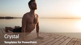  Presentation with exercises - Slides having handsome young sportsman make yoga background and a violet colored foreground