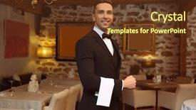  Presentation with restaurant waiter - Slide set featuring handsome young waiter at restaurant background and a tawny brown colored foreground