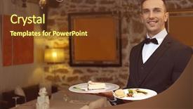  Presentation with restaurant waiter - Beautiful PPT theme featuring handsome young waiter at restaurant backdrop and a tawny brown colored foreground