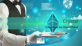  Presentation with waiter - Presentation theme with handsome-young-waiter-in-tuxedo background and a cyan colored foreground