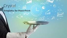  Presentation with waiter - Presentation theme having handsome-young-waiter-in-tuxedo background and a  colored foreground