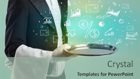  Presentation with waiter - PPT theme featuring handsome-young-waiter-in-tuxedo background and a mint green colored foreground