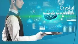  Presentation with waiter - PPT theme enhanced with handsome-young-waiter-in-tuxedo background and a  colored foreground