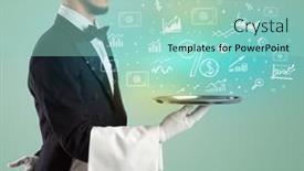  Presentation with waiter - Slide deck enhanced with handsome-young-waiter-in-tuxedo background and a  colored foreground