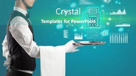  Presentation with waiter - PPT theme enhanced with handsome-young-waiter-in-tuxedo background and a  colored foreground