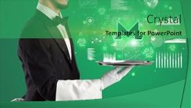  Presentation with waiter - Presentation theme with handsome-young-waiter-in-tuxedo background and a ocean colored foreground