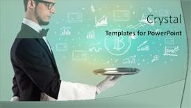  Presentation with waiter - Presentation theme consisting of handsome-young-waiter-in-tuxedo background and a mint green colored foreground