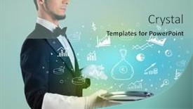  Presentation with waiter - Slides enhanced with handsome-young-waiter-in-tuxedo background and a mint green colored foreground