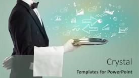  Presentation with waiter - Slide set having handsome-young-waiter-in-tuxedo background and a mint green colored foreground