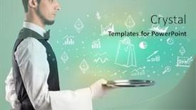  Presentation with waiter - PPT layouts consisting of handsome-young-waiter-in-tuxedo background and a mint green colored foreground